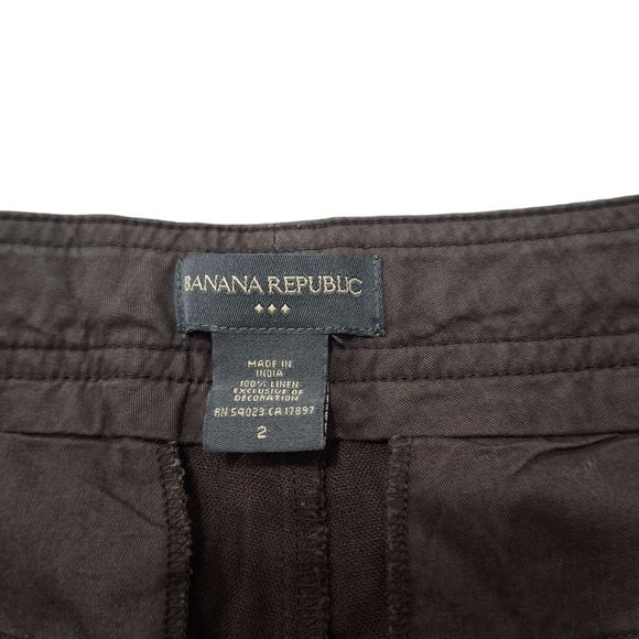 Y2K Banana Republic Womens Brown 100% Linen Shorts Sz 2 Draw String - Picture 9 of 11